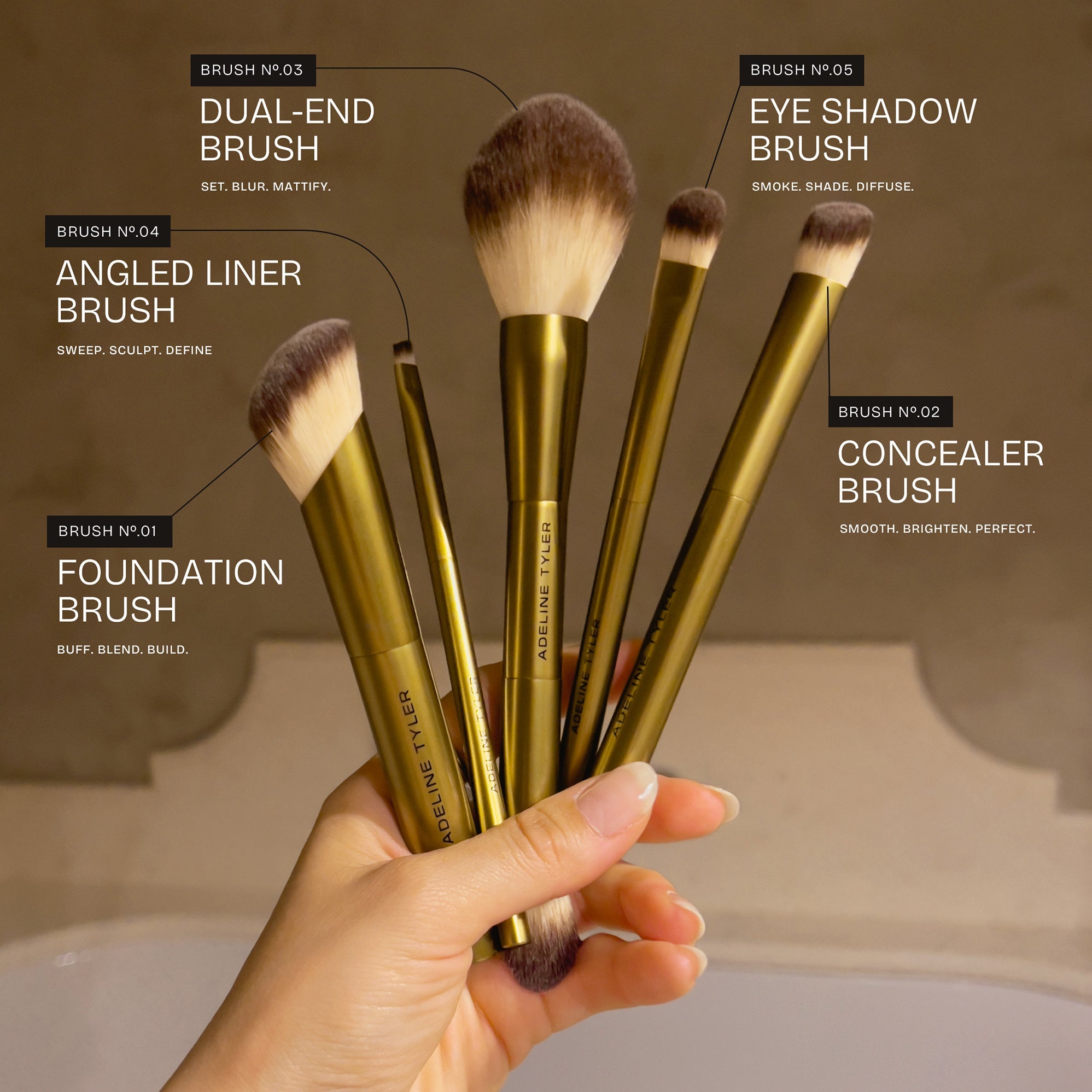 The Minimalist – 5 - Piece Vegan and Cruelty - Free Brush Set - ADELINE TYLER